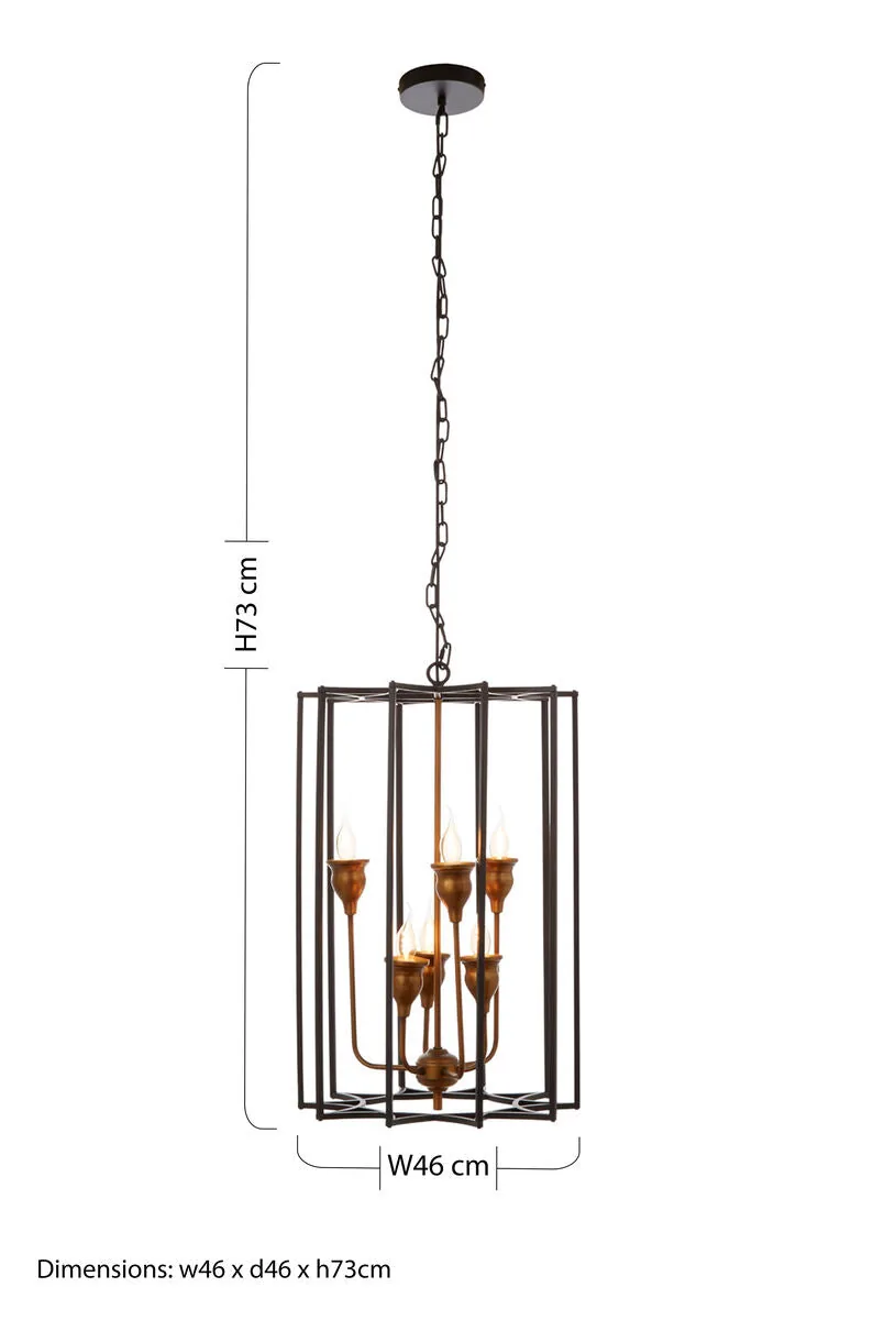 Allas 6 Bulb Iron Matte Black Pendant Light