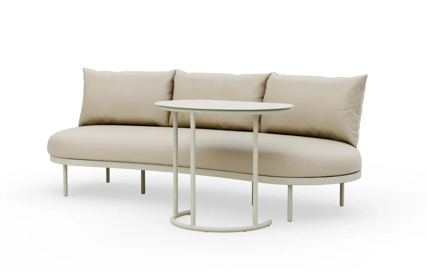 Kiki Beige 3-Seater Curved Garden Sofa and Coffee Table