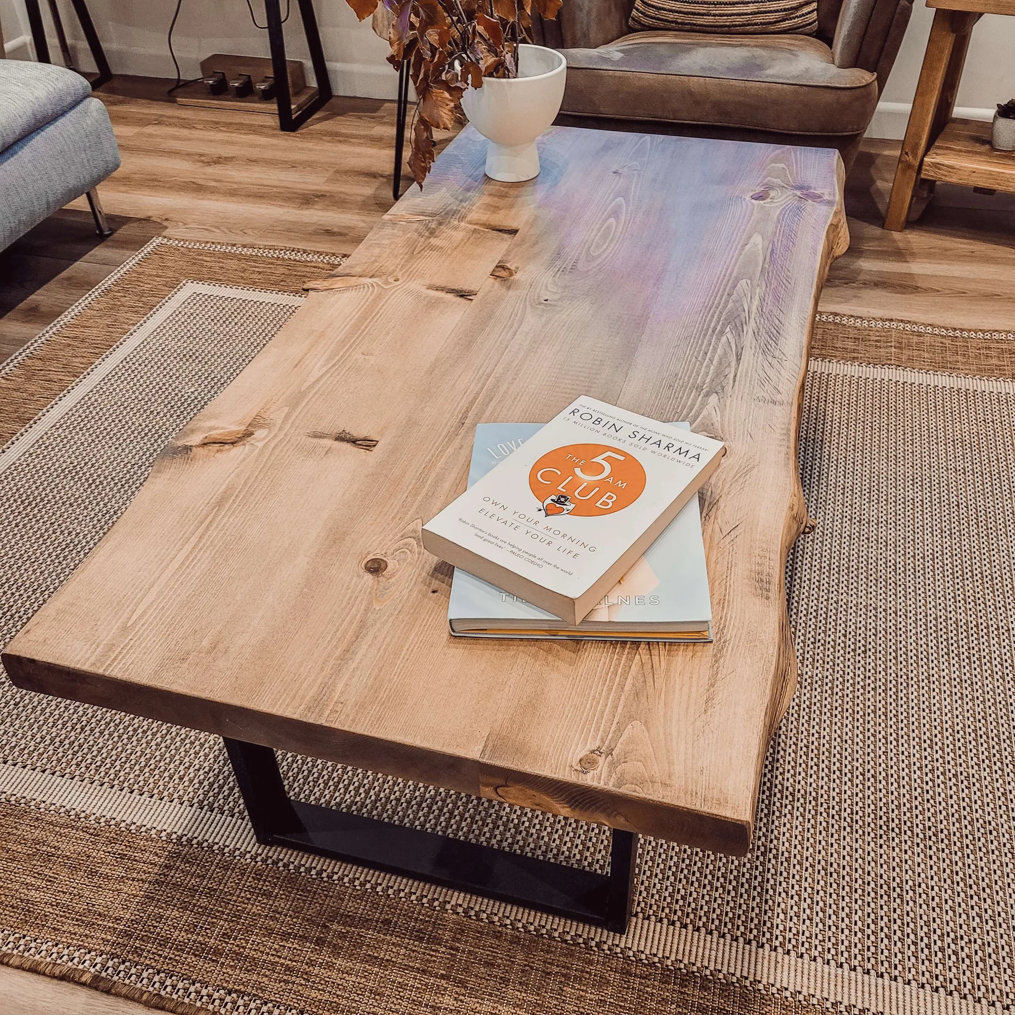ALVA Live / Waney Edge Coffee Table With Metal Square Legs