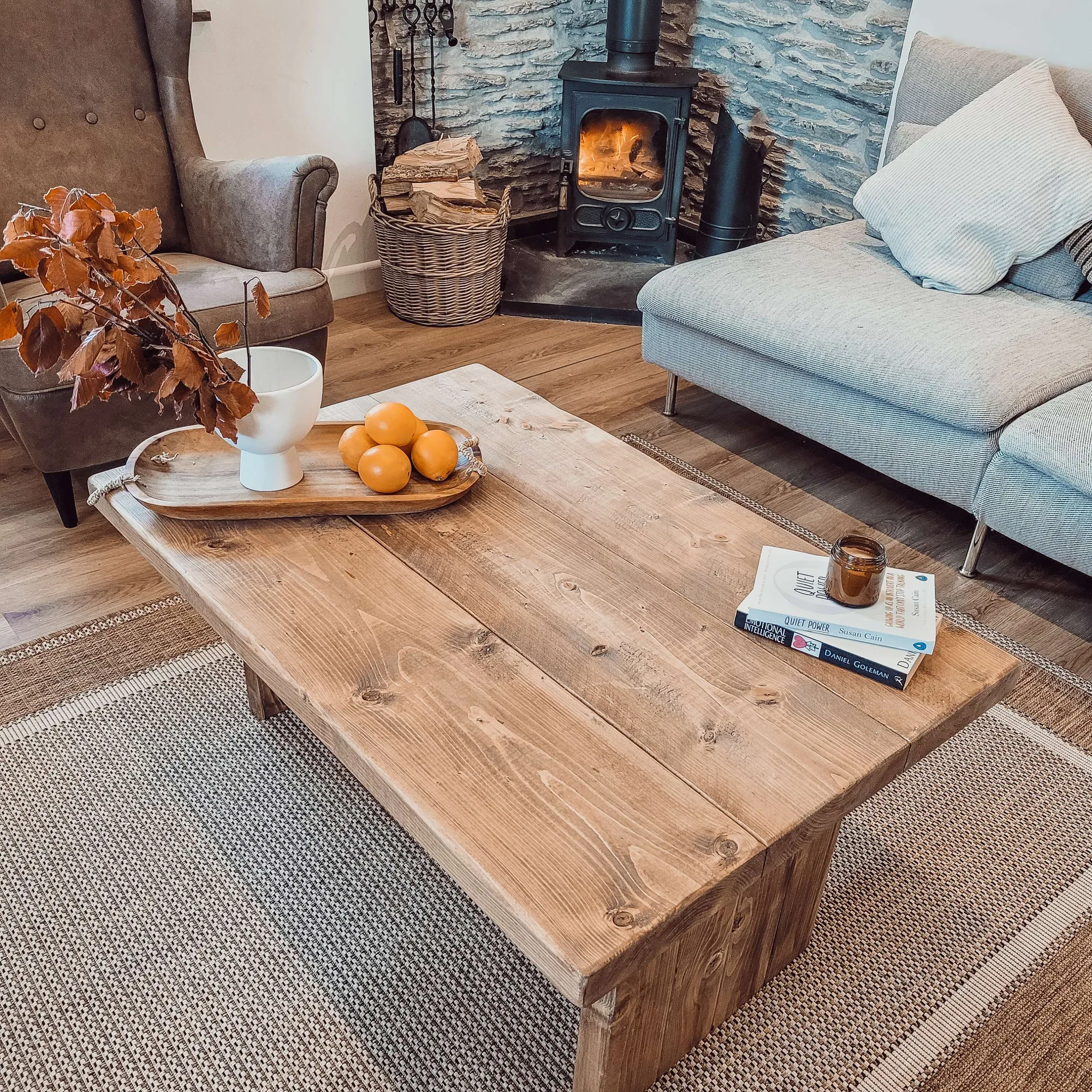ORIAN Rustic Wooden Coffee Table With Square Legs