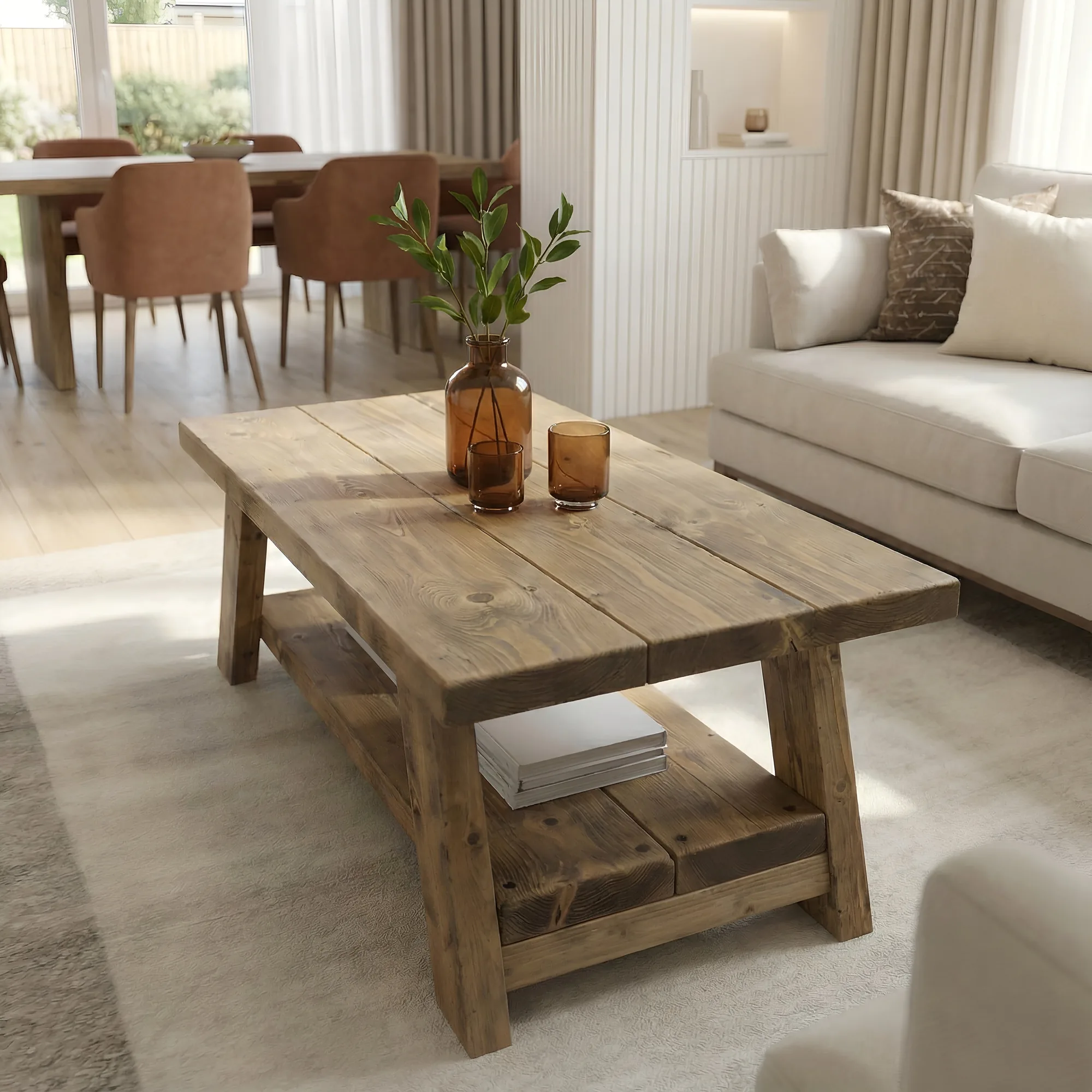OSSO Rustic Wooden Coffee Table With Shelf