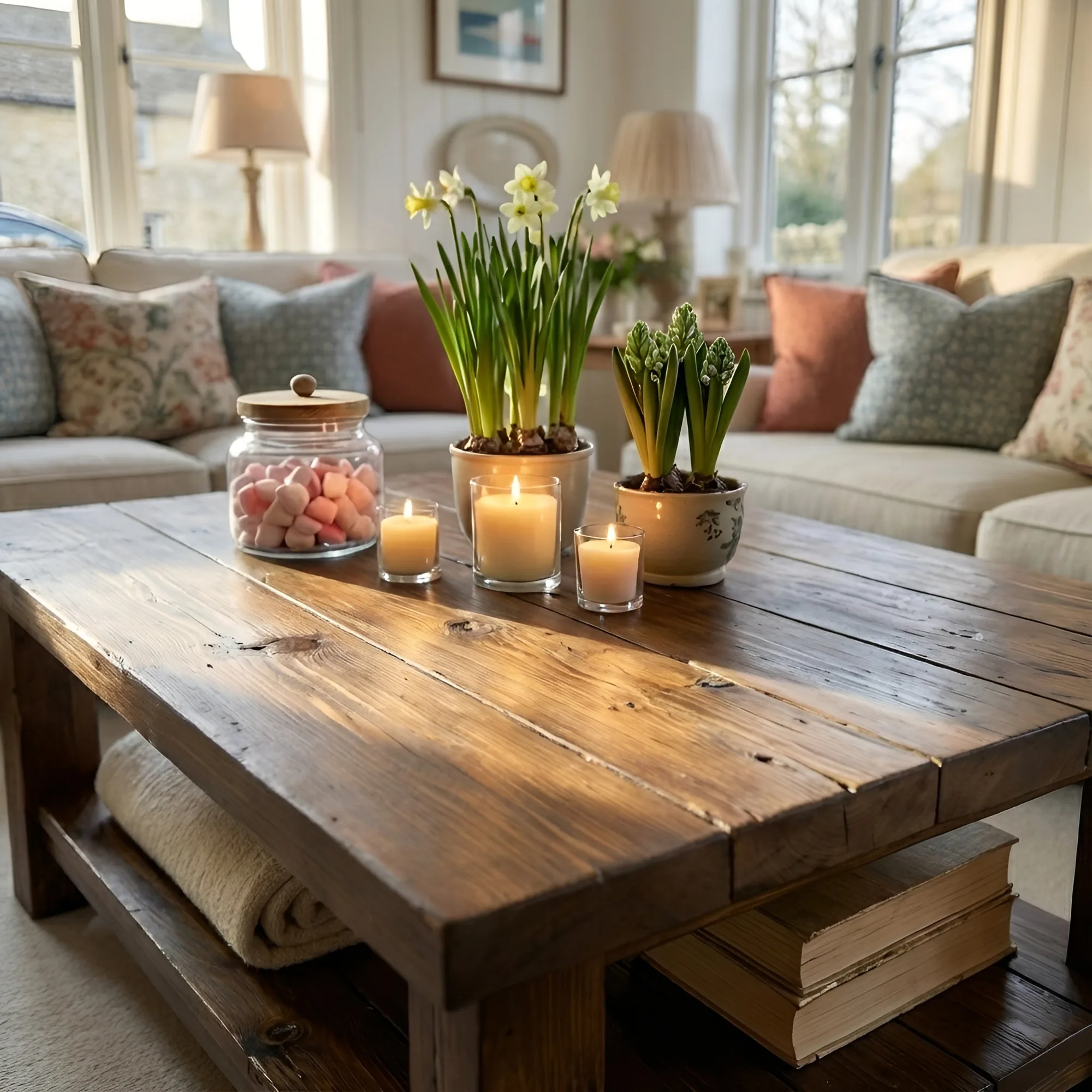 Large ARBA Rustic Wooden Coffee Table With Shelf In Walnut