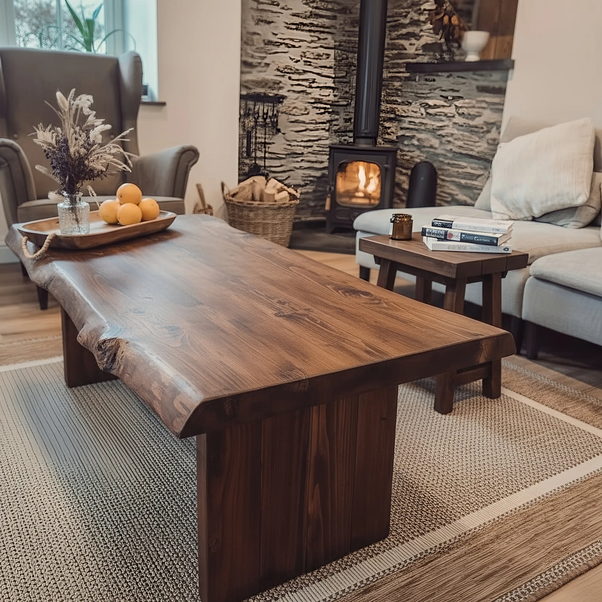 LINA Chunky Live / Waney Edge Coffee Table in Walnut Colour