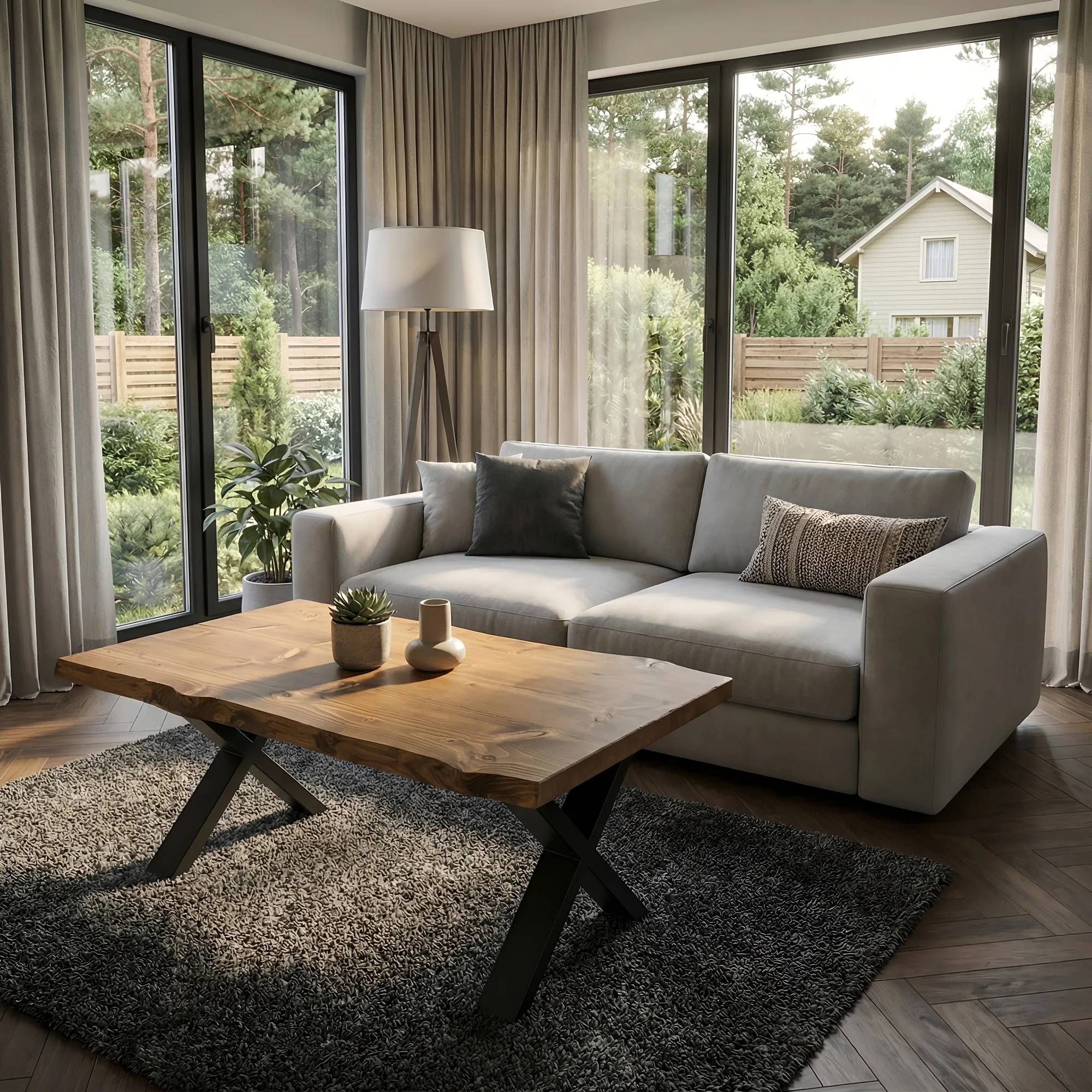 RITA Live / Waney Edge Coffee Table With Metal X Legs