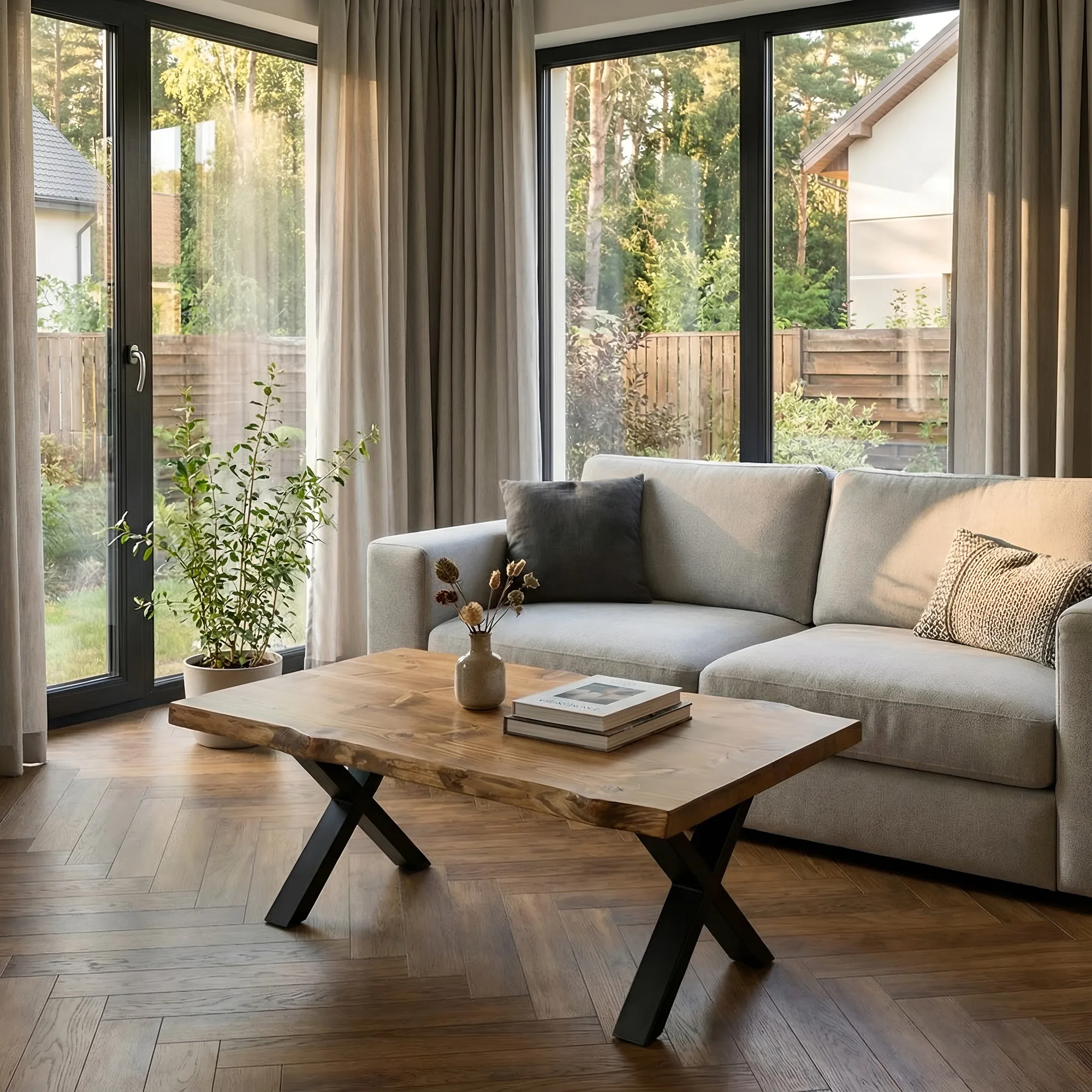 RITA Live / Waney Edge Coffee Table With Metal X Legs