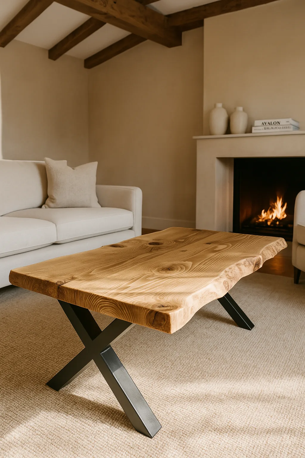 RITA Live / Waney Edge Coffee Table With Metal X Legs