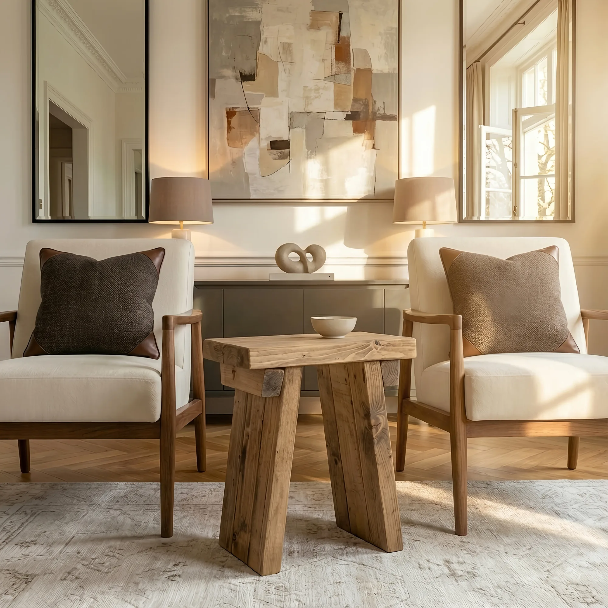 Small DIAN Rustic Wooden Coffee Table With Angled Legs / Side Table