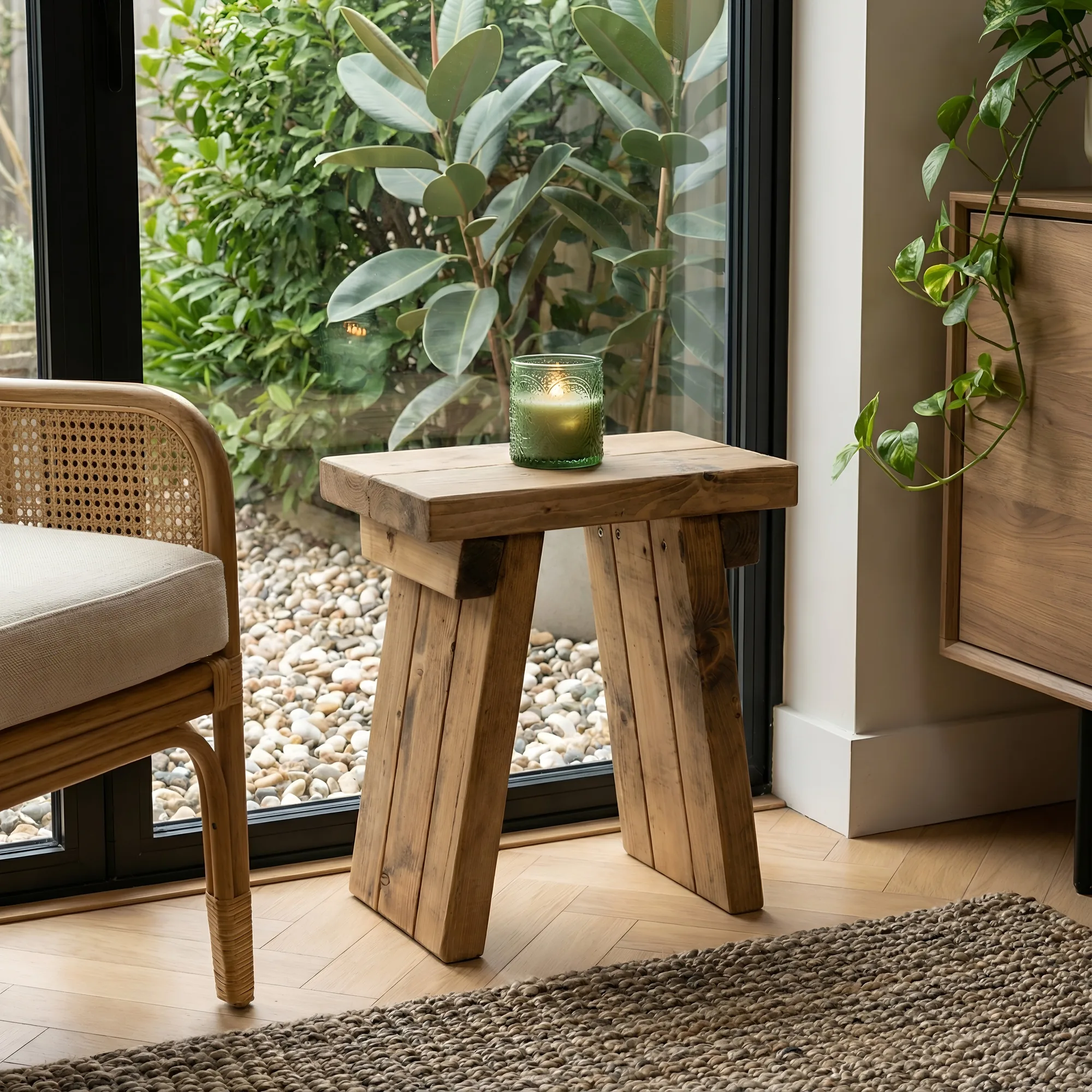 Small DIAN Rustic Wooden Coffee Table With Angled Legs / Side Table