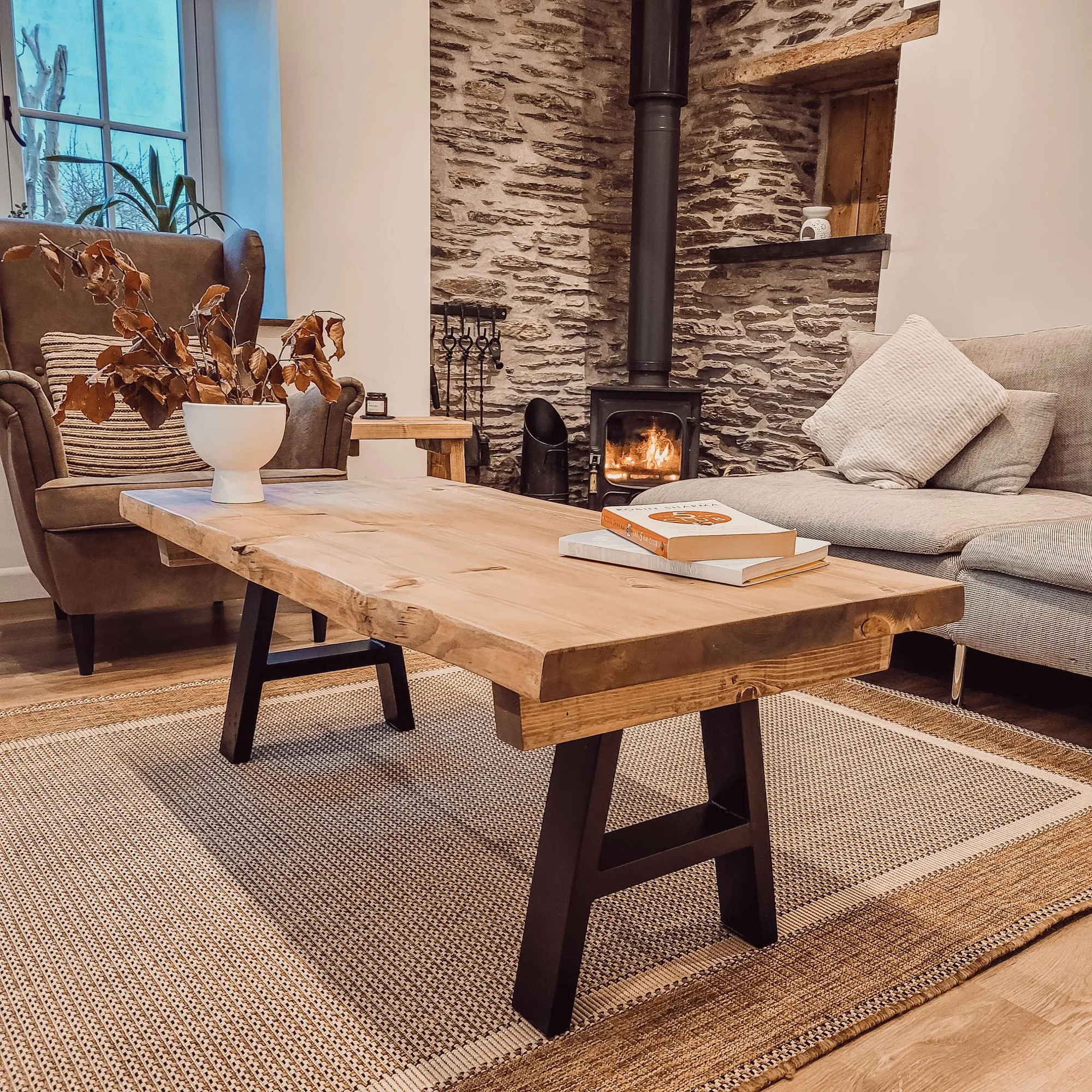 VELA Live / Waney Edge Coffee Table With Metal A Frame Legs