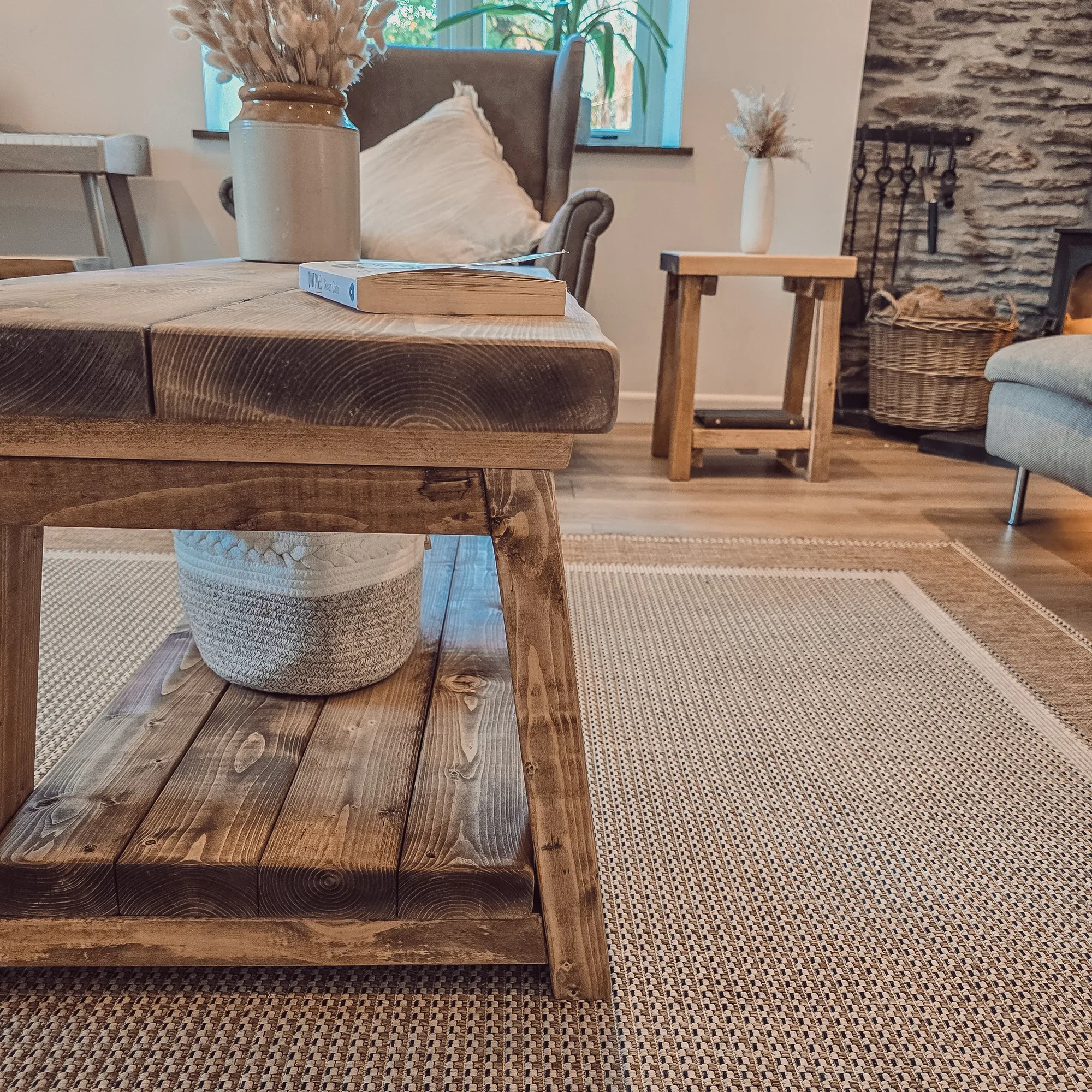 CARA Rustic Wooden Coffee Table With Shelf