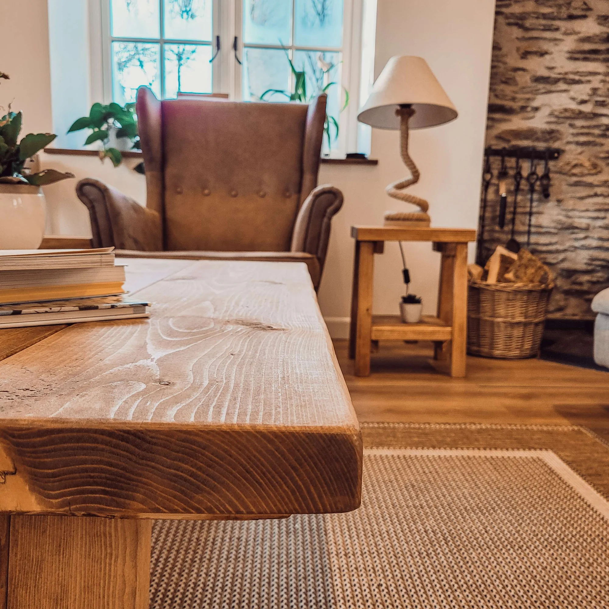 DIAN Rustic Wooden Coffee Table With Angled Legs