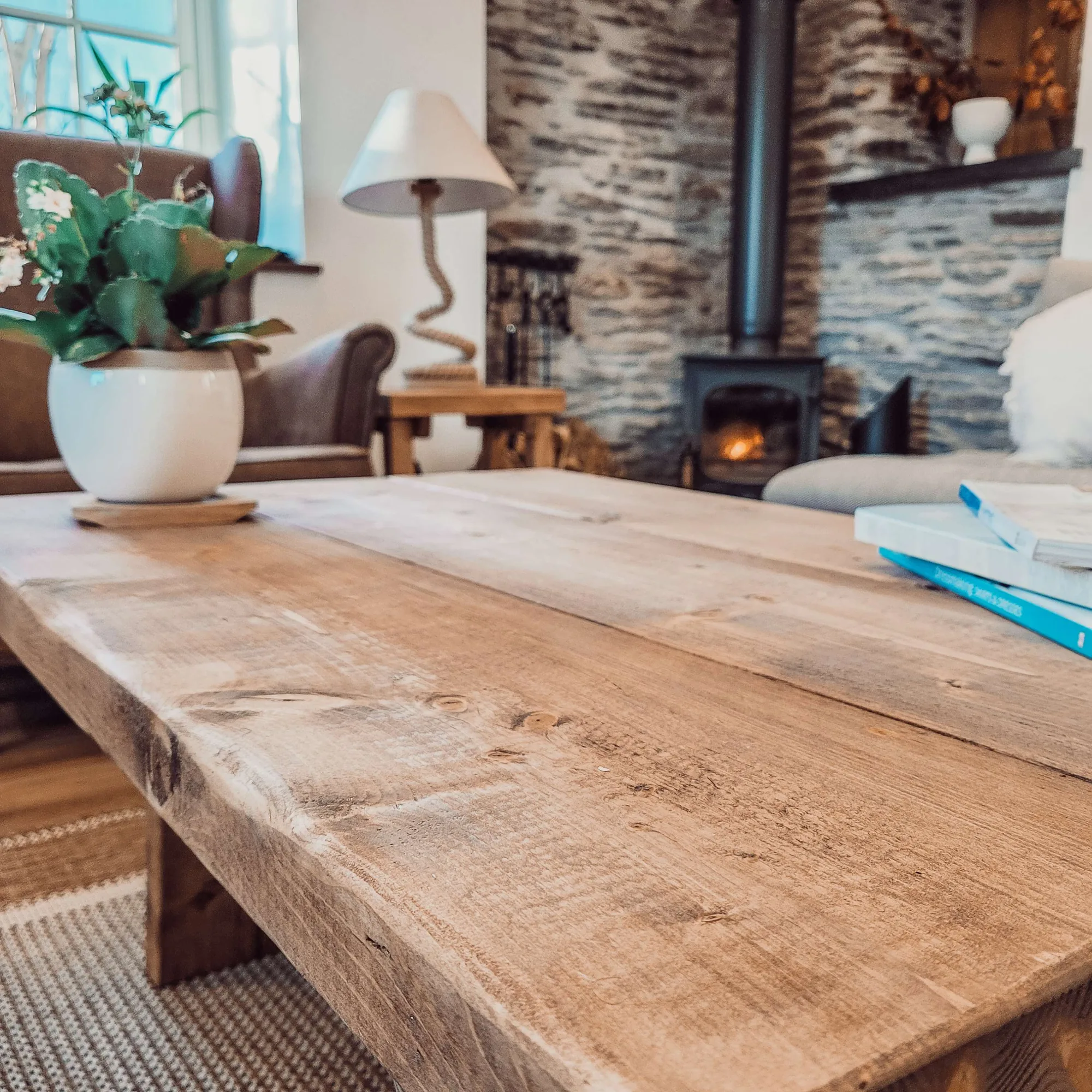 DIAN Rustic Wooden Coffee Table With Angled Legs