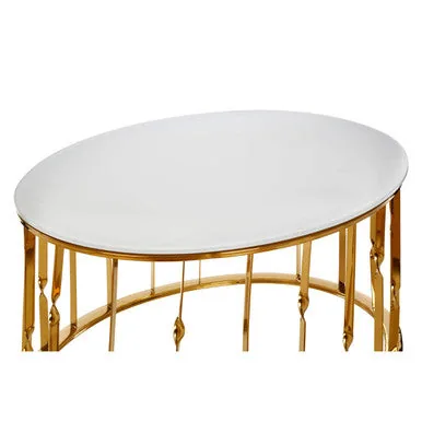 White Tempered Glass Top Round Coffee Table With Gold Stainless Steel Frame, Arezzo