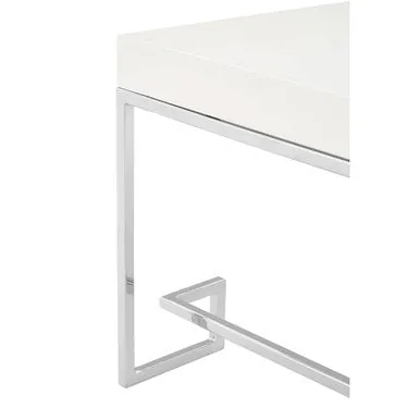 White High Gloss Wood Top Coffee Table With Silver Chrome Angled Stainless Steel Leg, Allure