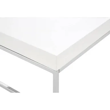 White High Gloss Wood Top Coffee Table With Silver Chrome Angled Stainless Steel Leg, Allure