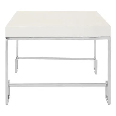 White High Gloss Wood Top Coffee Table With Silver Chrome Angled Stainless Steel Leg, Allure