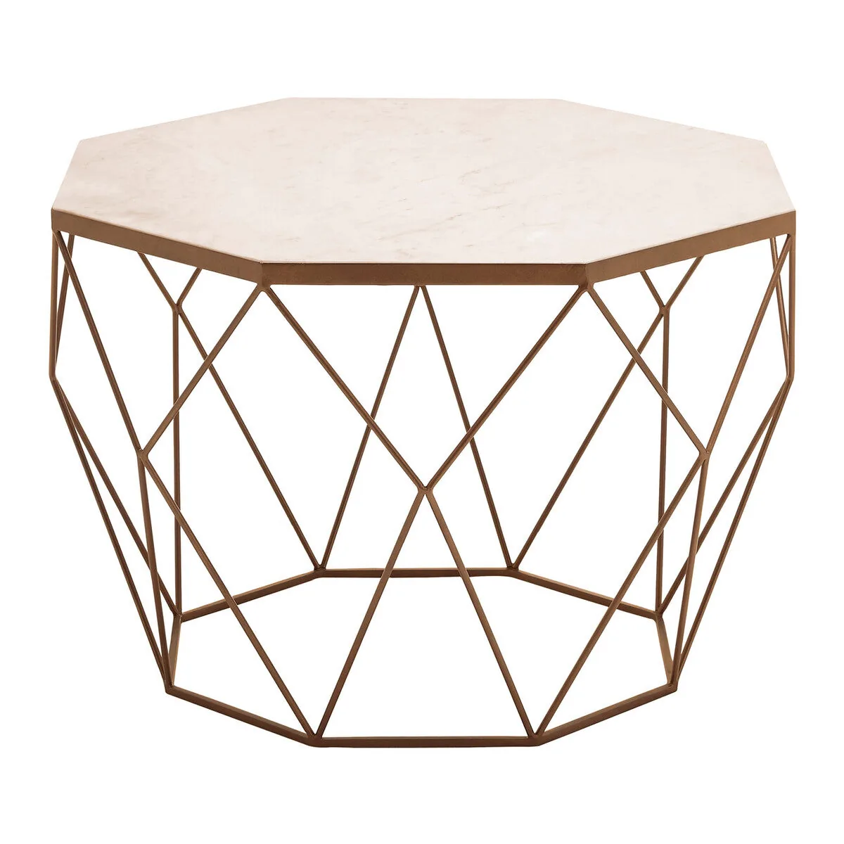 White Octagon Marble Top Coffee Table With Gold Metal Frame, Shalimar