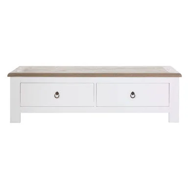 White Wooden Coffee Table With Natural Oak Top & 2 Storage Drawers, Hampstead