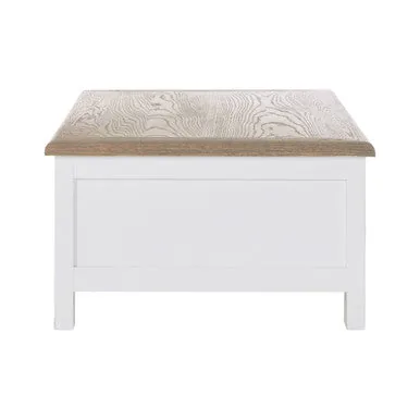 White Wooden Coffee Table With Natural Oak Top & 2 Storage Drawers, Hampstead