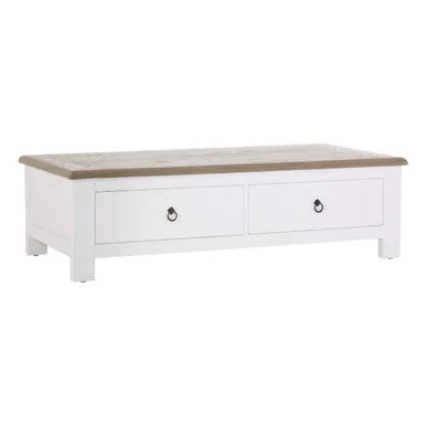 White Wooden Coffee Table With Natural Oak Top & 2 Storage Drawers, Hampstead