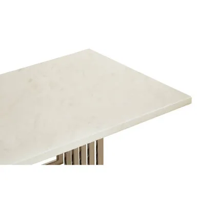 White Marble Top Coffee Table With Silver Geometric Stainless Steel Frame, Moda