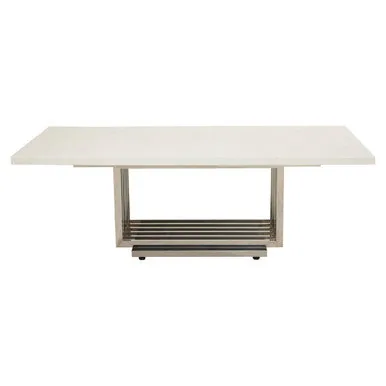 White Marble Top Coffee Table With Silver Geometric Stainless Steel Frame, Moda