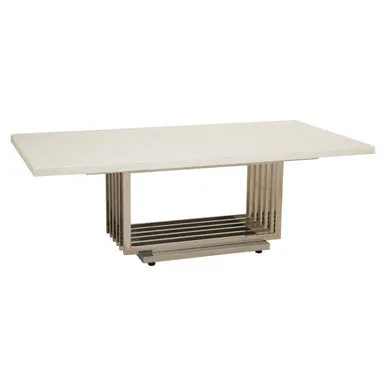 White Marble Top Coffee Table With Silver Geometric Stainless Steel Frame, Moda