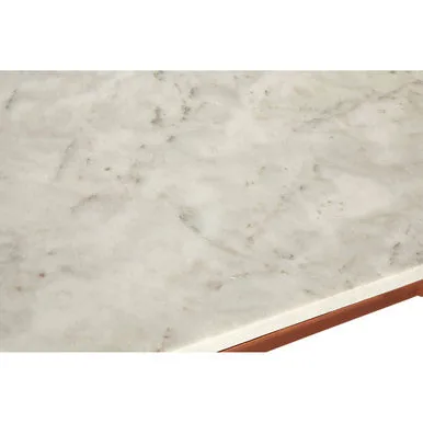 White Marble Top Coffee Table With Warm Copper Tapered Iron Legs, Nirav