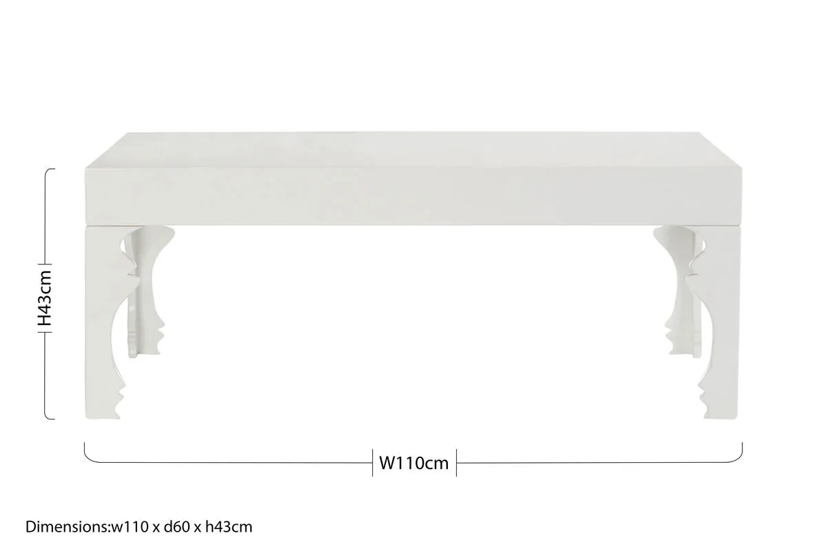White High Gloss Wooden Coffee Table With Stately Shaped Legs, Luis