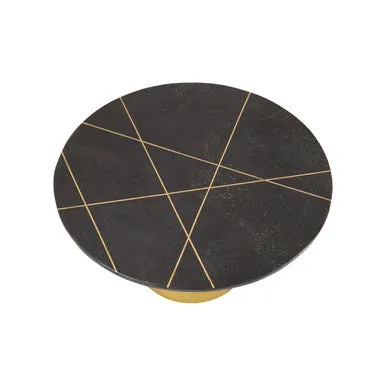 White Marble Round Top Coffee Table With Sculptural Geometric Gold Base, Rabia