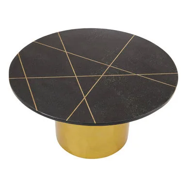 White Marble Round Top Coffee Table With Sculptural Geometric Gold Base, Rabia