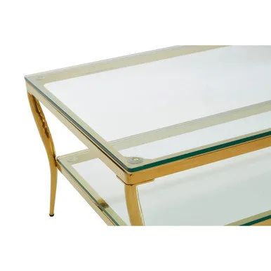 Two-Tier Coffee Table With Clear Tempered Glass Top & Gold Stainless Steel Frame, Arezzo