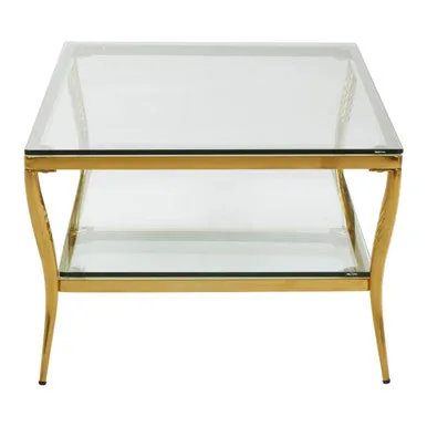 Two-Tier Coffee Table With Clear Tempered Glass Top & Gold Stainless Steel Frame, Arezzo