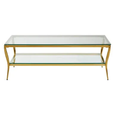 Two-Tier Coffee Table With Clear Tempered Glass Top & Gold Stainless Steel Frame, Arezzo