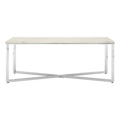 White Marble Coffee Table With Chrome Lattice Leg Design, Allure
