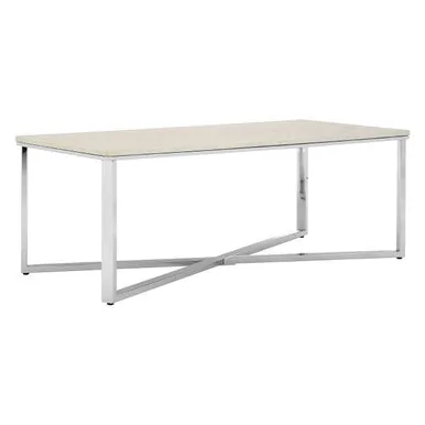 White Marble Coffee Table With Chrome Lattice Leg Design, Allure
