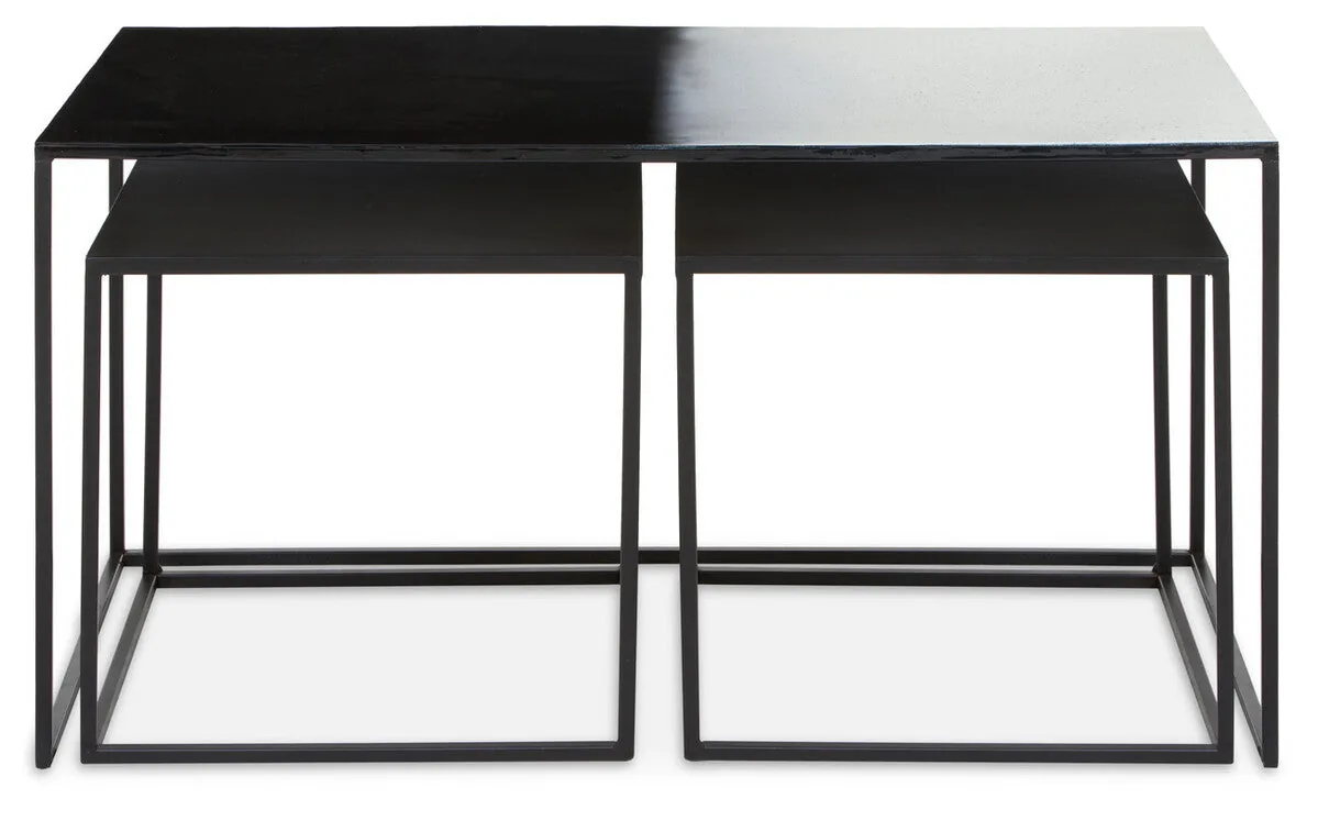 Three Piece Black & White Ombre Coffee Table Set With Slim Metal Frame, Ramus