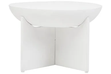 Whitewash Mango Wood Round Coffee Table With Cut-Out Pedestal Base, Walsa