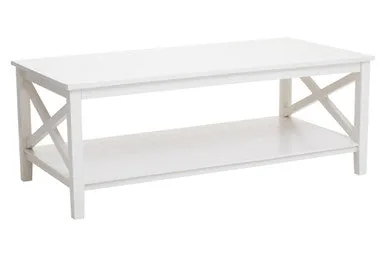 White Wooden Rectangular Coffee Table With Lower Shelf & X Frame Side Panels, Heritage