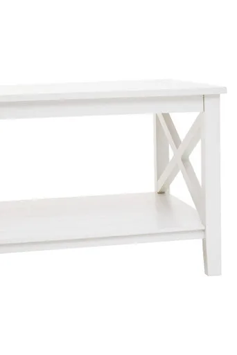 White Wooden Rectangular Coffee Table With Lower Shelf & X Frame Side Panels, Heritage