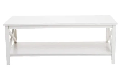 White Wooden Rectangular Coffee Table With Lower Shelf & X Frame Side Panels, Heritage