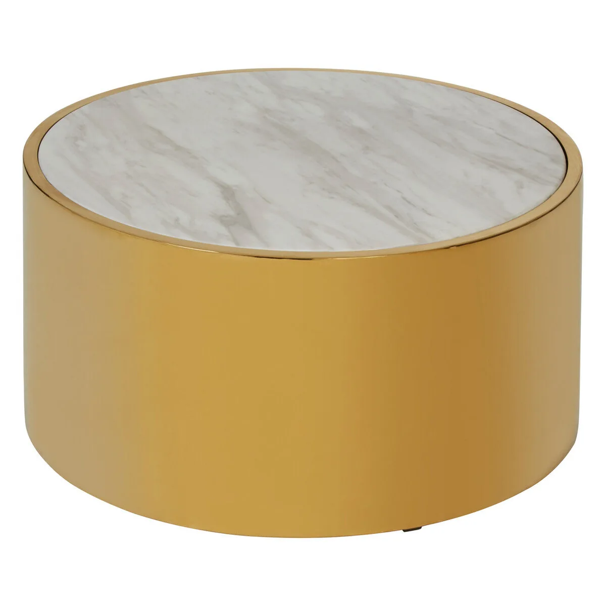White Marble Top Round Coffee Table With Gold Steel Frame, Carlox