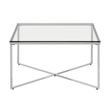 Silver Cross Base Coffee Table With Clear Tempered Glass Top, Allure