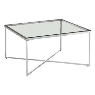 Silver Cross Base Coffee Table With Clear Tempered Glass Top, Allure