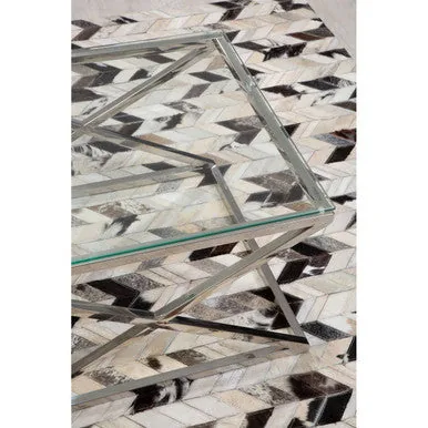 Silver Reflective Stainless Steel Coffee Table With Clear Tempered Glass Top, Allure