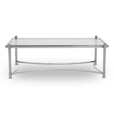 Silver Base Coffee Table With Clear Glass Top, Ackley