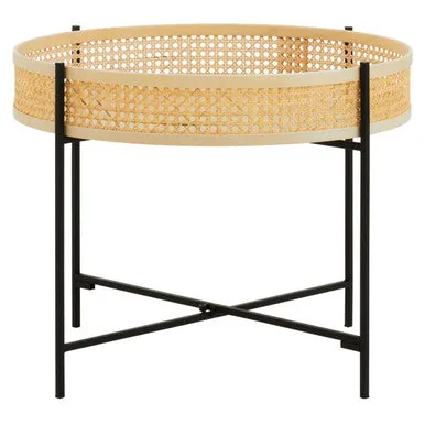 Natural Rattan Coffee Table With Black Cross Metal Base, Depok