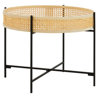 Natural Rattan Coffee Table With Black Cross Metal Base, Depok
