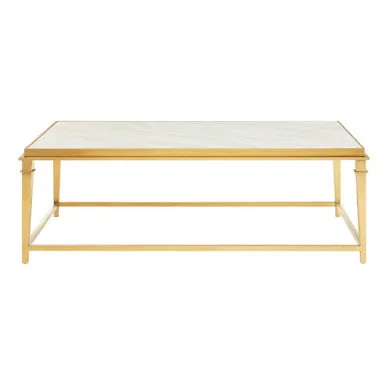 Rectangular White Marble Coffee Table With Warm Gold Stainless Steel Frame, Alvaro