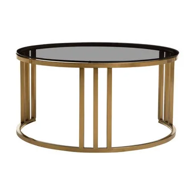 Set Of 2 Tinted Glass Round Tops Nesting Coffee Tables With Brushed Gold Stainless Steel Frames, Alana